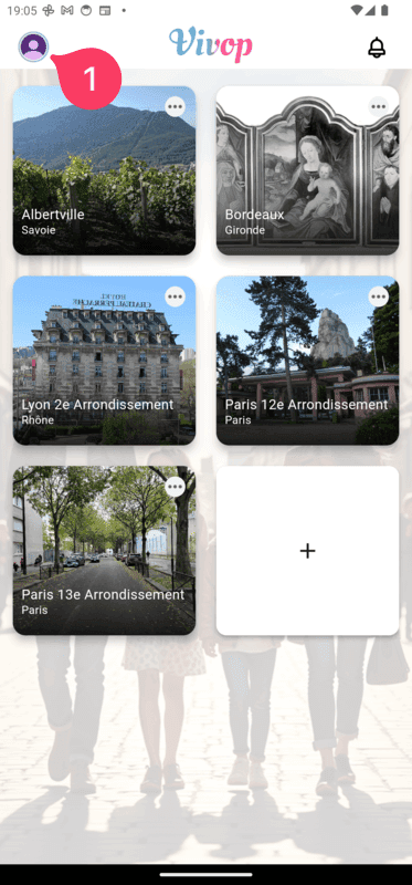 Écran d'accueil de l'application Vivop